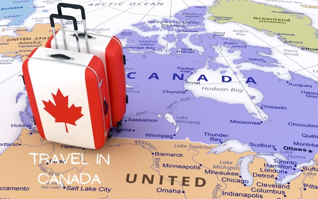 a map picture with Canada label suitcase
