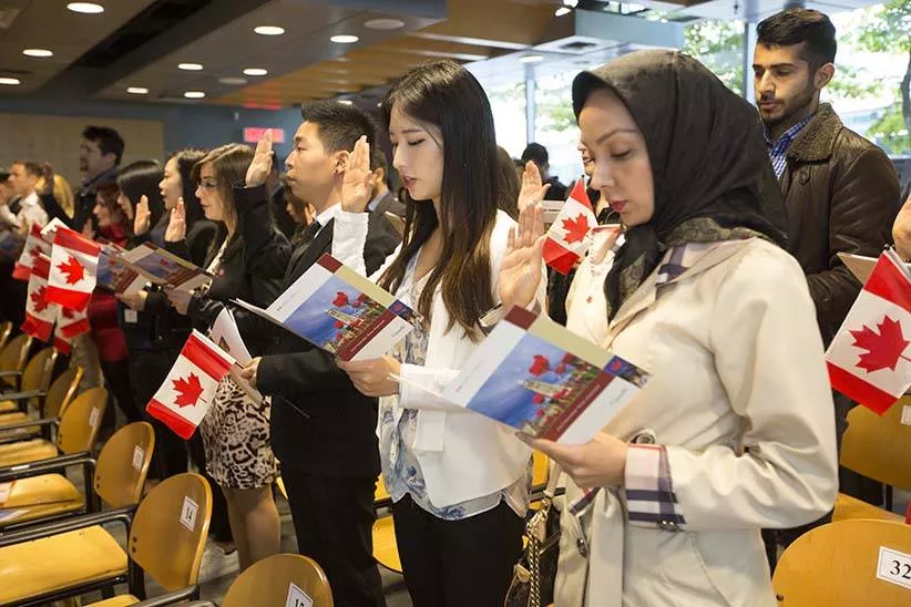 International students taking oath at Canadian university